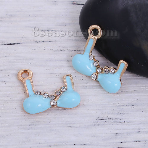 Picture of Zinc Based Alloy Charms Gold Plated Green Blue Bra Clear Rhinestone Enamel 17mm( 5/8") x 16mm( 5/8"), 10 PCs