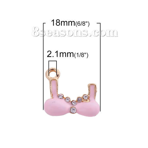 Picture of Zinc Based Alloy Charms Gold Plated Pink Bra Clear Rhinestone Enamel 18mm( 6/8") x 16mm( 5/8"), 10 PCs