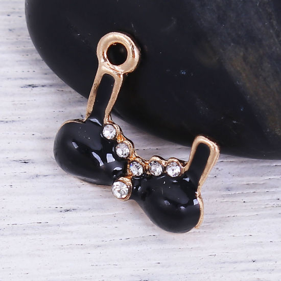 Picture of Zinc Based Alloy Charms Gold Plated Pink Bra Clear Rhinestone Enamel 18mm( 6/8") x 16mm( 5/8"), 10 PCs