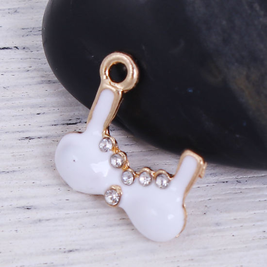 Picture of Zinc Based Alloy Charms Gold Plated Pink Bra Clear Rhinestone Enamel 18mm( 6/8") x 16mm( 5/8"), 10 PCs