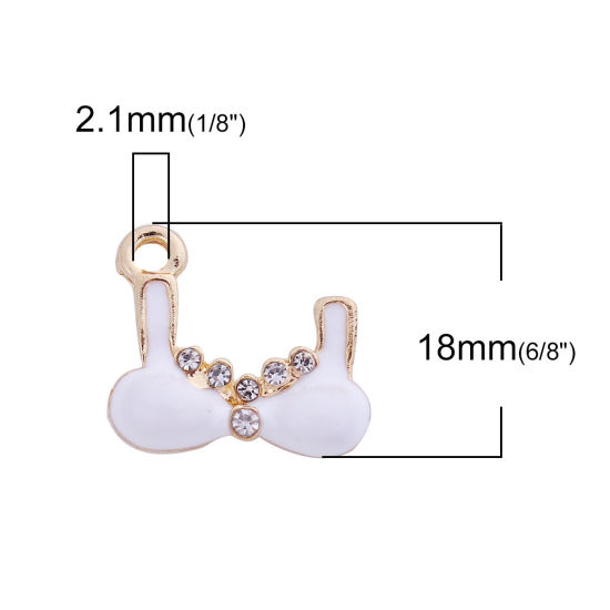 Picture of Zinc Based Alloy Charms Gold Plated Pink Bra Clear Rhinestone Enamel 18mm( 6/8") x 16mm( 5/8"), 10 PCs