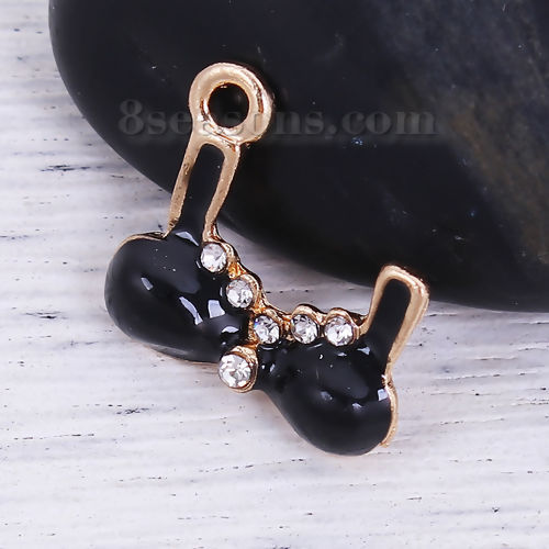 Picture of Zinc Based Alloy Charms Gold Plated Black Bra Clear Rhinestone Enamel 18mm( 6/8") x 16mm( 5/8"), 10 PCs