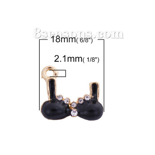 Picture of Zinc Based Alloy Charms Gold Plated Black Bra Clear Rhinestone Enamel 18mm( 6/8") x 16mm( 5/8"), 10 PCs