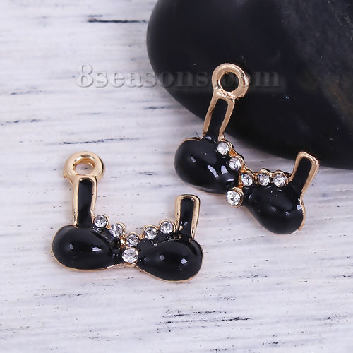 Picture of Zinc Based Alloy Charms Gold Plated Black Bra Clear Rhinestone Enamel 18mm( 6/8") x 16mm( 5/8"), 10 PCs