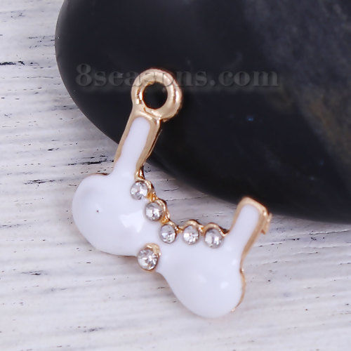 Picture of Zinc Based Alloy Charms Gold Plated White Bra Clear Rhinestone Enamel 18mm( 6/8") x 16mm( 5/8"), 10 PCs
