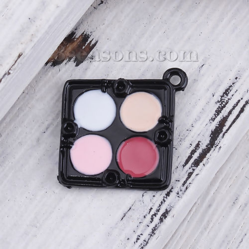 Picture of Zinc Based Alloy Makeup Charms Rhombus Black Multicolor Blusher (Can Hold ss5 Pointed Back Rhinestone) Enamel 23mm( 7/8") x 21mm( 7/8"), 10 PCs