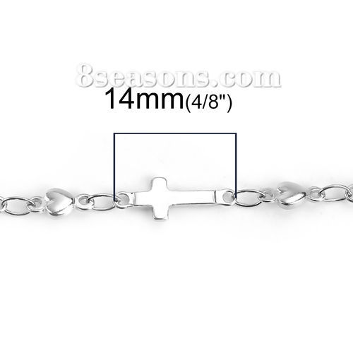 Image de Colliers en 304 Acier Inoxydable Chaîne Croix Argent Mat 24cm Long, Taille de chaîne: 7x4mm, 1 Pièce