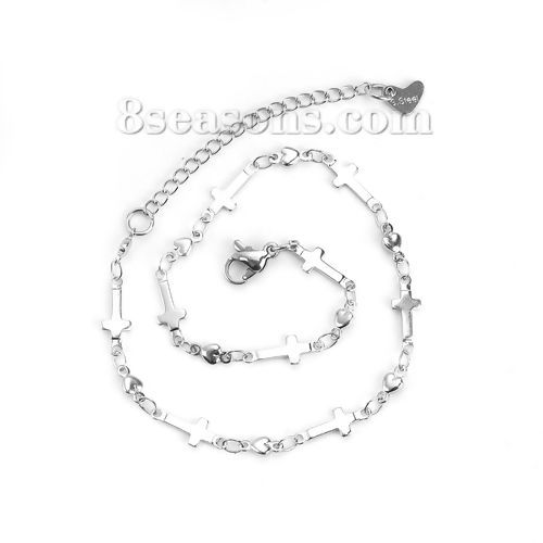 Image de Colliers en 304 Acier Inoxydable Chaîne Croix Argent Mat 24cm Long, Taille de chaîne: 7x4mm, 1 Pièce