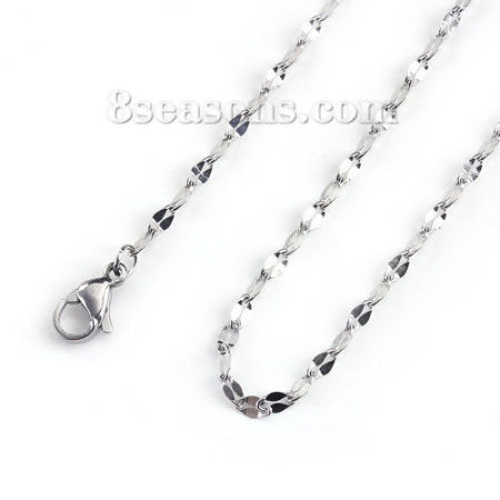 Immagine di Collana All'Ingrosso, Catena Carambola Tono Argento 304 Acciaio Inossidabile, Unisex Minimalista Regalo Gioielli Per Rivenditore, 50cm Lunghezza, Dimensione della Catena: 5x2.3mm, 1 Pz