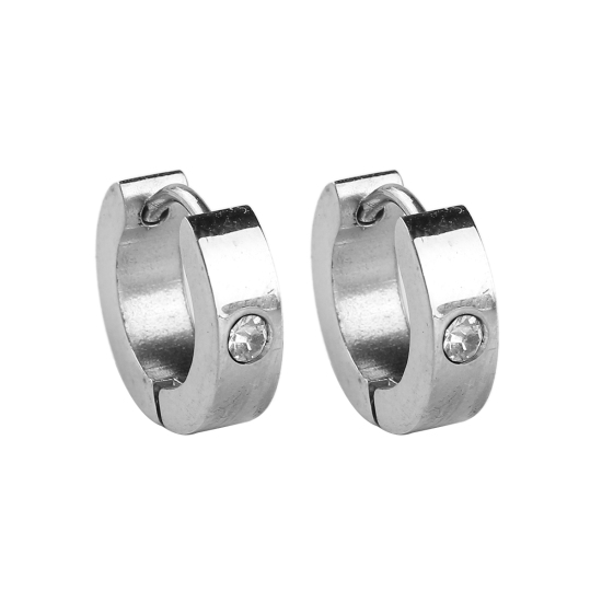 Bild von 304 Edelstahl Ohrreifen Silberfarbe Ring 14mm x 13mm, Drahtstärke: (18 gauge), 1 Paar