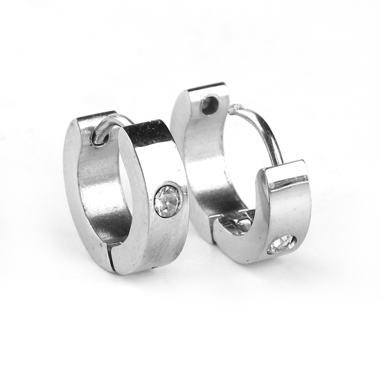 Bild von 304 Edelstahl Ohrreifen Silberfarbe Ring 14mm x 13mm, Drahtstärke: (18 gauge), 1 Paar