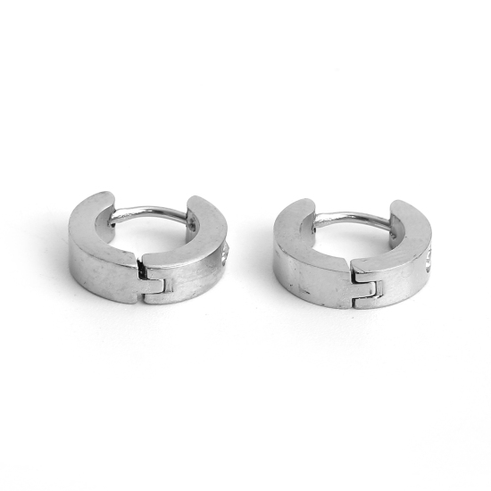 Bild von 304 Edelstahl Ohrreifen Silberfarbe Ring 14mm x 13mm, Drahtstärke: (18 gauge), 1 Paar