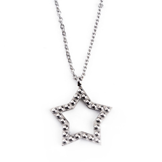 Image de Colliers en 304 Acier Inoxydable Argent Mat Etoile 45cm Long, 1 Pièce