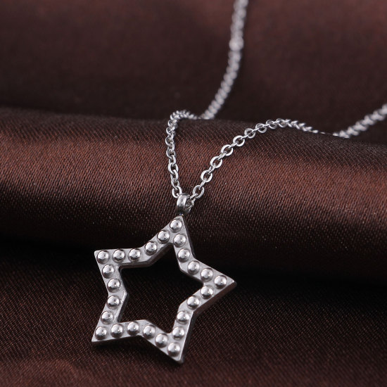 Image de Colliers en 304 Acier Inoxydable Argent Mat Etoile 45cm Long, 1 Pièce