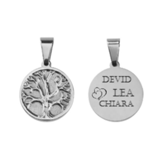 Picture of 1 Piece 316 Stainless Steel Blank Stamping Tags Pendants Round Tree Silver Tone Double-sided Polishing 38mm x 24mm