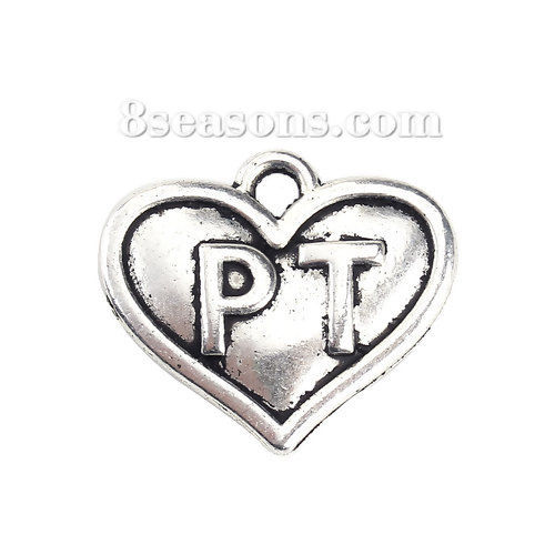 Imagen de Zamak Colgantes Charms Corazón Plata Antigua " PT " 18mm x 16mm, 20 Unidades