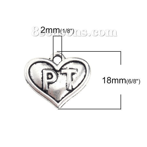 Imagen de Zamak Colgantes Charms Corazón Plata Antigua " PT " 18mm x 16mm, 20 Unidades