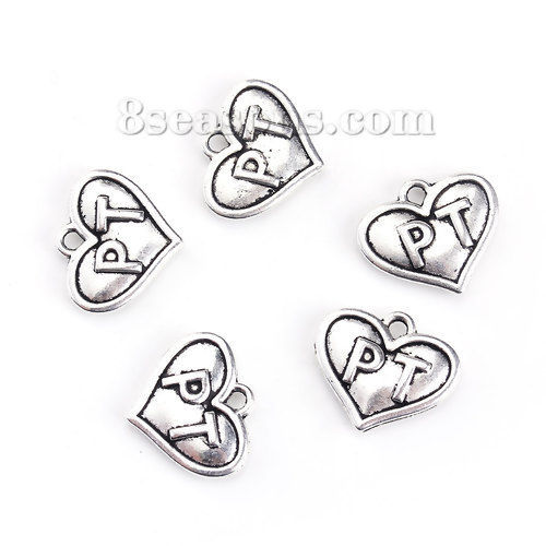 Imagen de Zamak Colgantes Charms Corazón Plata Antigua " PT " 18mm x 16mm, 20 Unidades