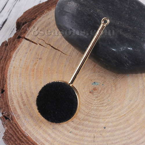 Picture of Zinc Based Alloy Pendants Round Gold Plated Black Velvet Covered 47mm(1 7/8") x 17mm( 5/8"), 5 PCs