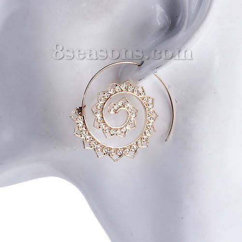 Picture of Swirl Spiral Earrings Gold Plated Spiral Heart 42mm(1 5/8") x 35mm(1 3/8"), Post/ Wire Size: (17 gauge), 1 Pair