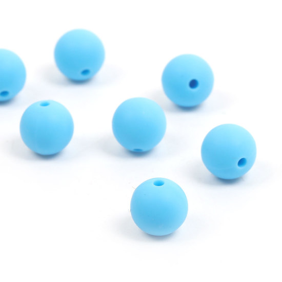 Picture of Silicone Chewable/ Teething Beads Ball Blue About 12mm Dia, Hole: Approx 2.5mm, 10 PCs