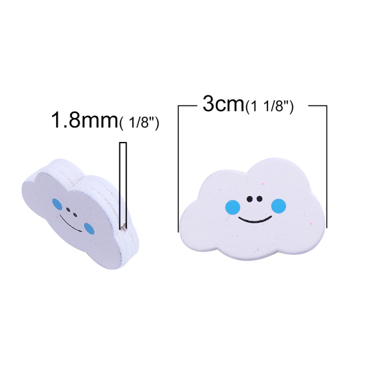 Immagine di Legno Separatori Perline Nuvole Bianco & Blu Sorriso Disegno 30mm x 20mm, Foro: Circa 1.8mm, 50 Pz