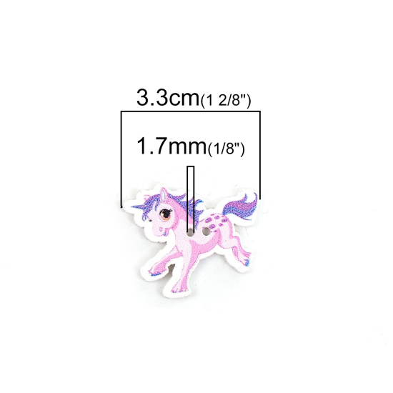 Picture of 50 PCs Natural Wood Sewing Buttons Scrapbooking 2 Holes Horse Animal At Random Mixed Color 33mm x 28mm