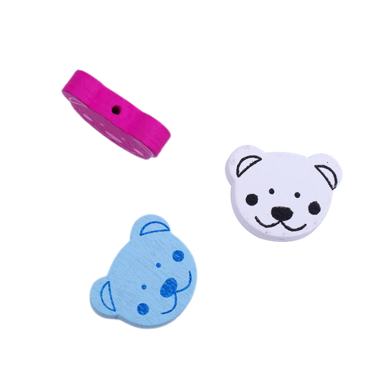 Immagine di 50 Pz Legno Naturale Carino Separatori Perline per la Creazione di Gioielli con Fai-da-te Orso A Colori Misti Casuali 25mm x 19mm, Foro: Circa 2mm
