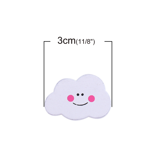 Immagine di Legno Separatori Perline Nuvole Bianco & Rosa Sorriso Disegno 30mm x 20mm, Foro: Circa 1.8mm, 50 Pz