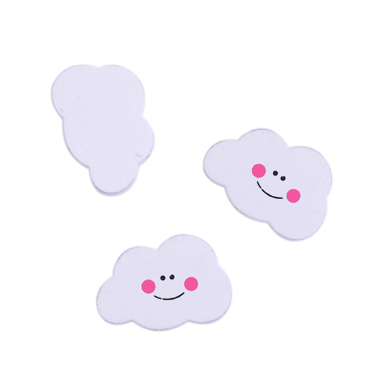 Immagine di Legno Separatori Perline Nuvole Bianco & Rosa Sorriso Disegno 30mm x 20mm, Foro: Circa 1.8mm, 50 Pz