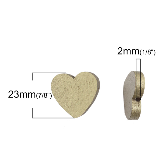 Picture of Natural Wood Spacer Beads Heart Golden 23mm x 21mm, Hole: Approx 2mm, 50 PCs