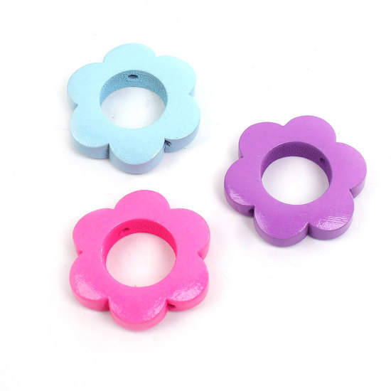 Picture of Natural Wood Spacer Beads Flower At Random Mixed 30mm x 27mm, Hole: Approx 2.2mm, 10 PCs