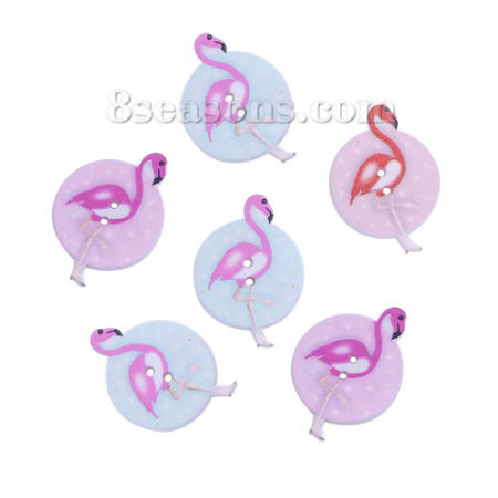 Madera Botón de Costura Scrapbooking Dos Agujeros Flamenco Al Azar Ronda 34mm x 25mm, 50 Unidades