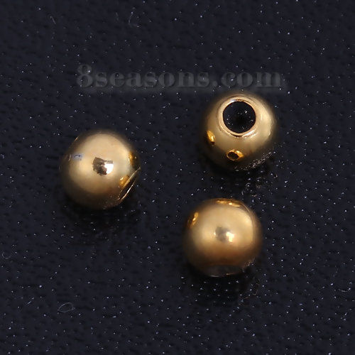 Picture of Sterling Silver Crimp Beads Round Gold Plated 4mm( 1/8") x 3mm( 1/8"), 5 PCs