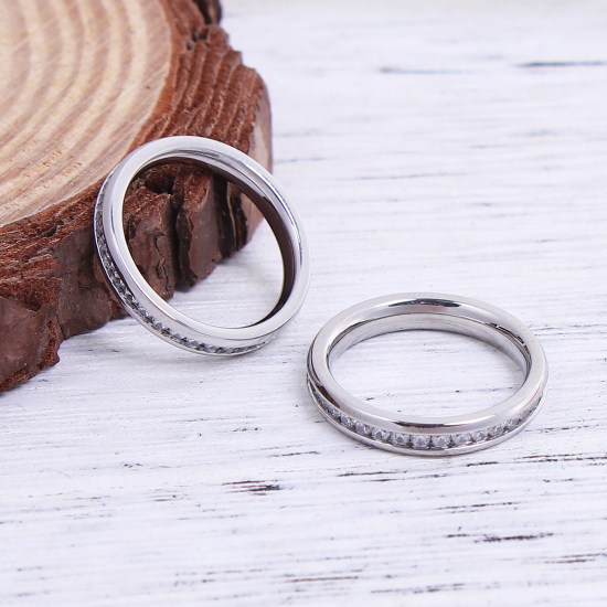Bild von 304 Edelstahl Uneinstellbar Ring Silberfarbe Transparent Strass 14.9mm（US Größe:4), 1 Stück