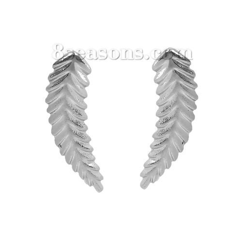 Picture of Ear Clips Earrings Silver Tone Leaf 20mm( 6/8") x 6mm( 2/8"), 5 Pairs