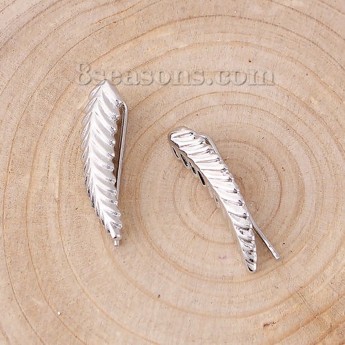 Image de Bague Clips d'Oreilles Sans Perçage Argent Mat Feuille 20mm x 6mm, 5 Paires