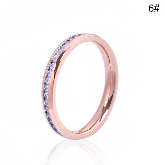 Imagen de 304 Acero Inoxidable No Ajustable Anillos Oro Rosa Transparente Rhinestone 16.5mm( 5/8")(US Size 6), 1 Unidad