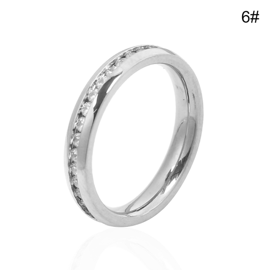 Image de Bagues en 304 Acier Inoxydable Non Ajustable Argent Mat Transparent Strass 16.5mm (Taille d'US 6) , 1 Pièce