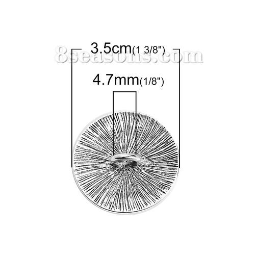 Bild von Zinklegierung Knöpfe für Aufnähen Rund Antiksilber Blumen Geschnitzt 30mm D., 5 Stück