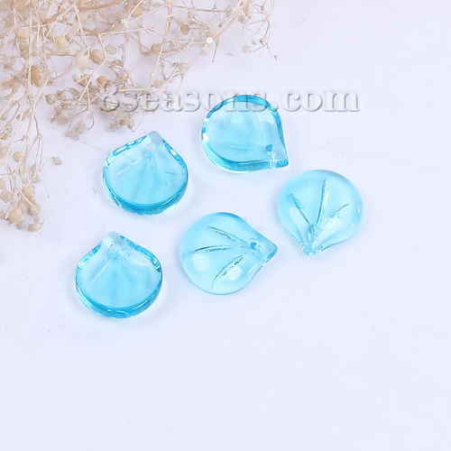 Picture of Lampwork Glass Czech Beads Petaline Lake Blue About 15mm x 14mm, Hole: Approx 1.2mm, 10 PCs