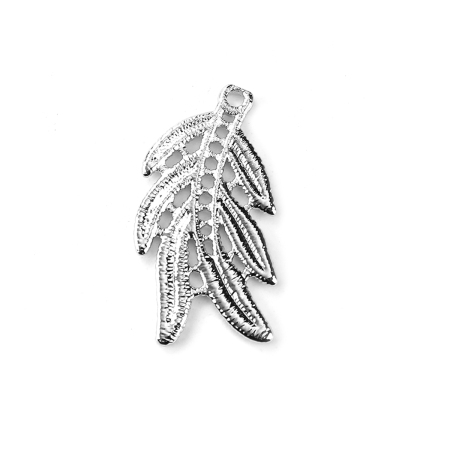 Picture of Brass Metal Lace Charms Leaf Silver Tone 29mm(1 1/8") x 16mm( 5/8"), 3 PCs