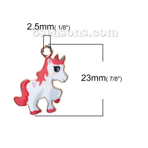 Imagen de Zamak Colgantes Charms Caballo Chapado en Oro Blanco & Rojo Esmalte 23mm x 19mm, 10 Unidades