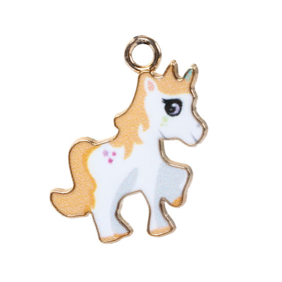 Imagen de Zamak Colgantes Charms Caballo Chapado en Oro Blanco & Rojo Esmalte 23mm x 19mm, 10 Unidades