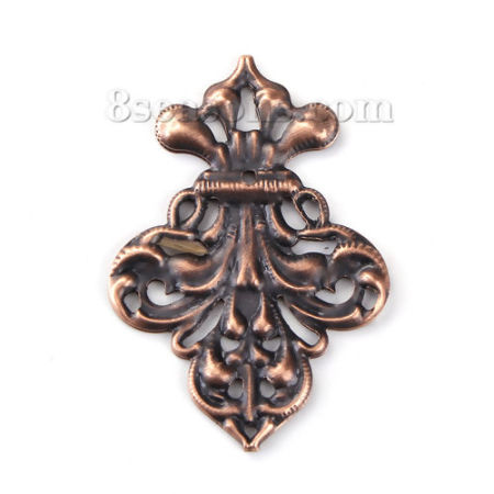 Iron Based Alloy Filigree Stamping Embellishments Antique Copper 50mm(2") x 35mm(1 3/8"), 50 PCs