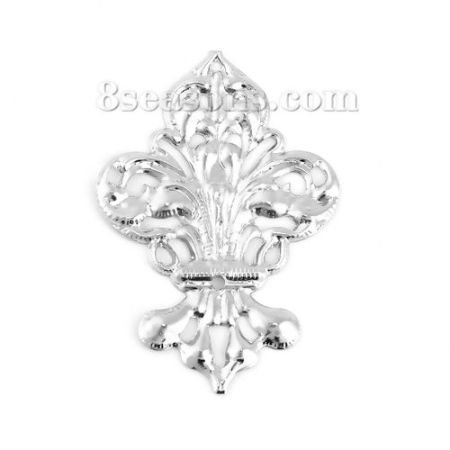 Iron Based Alloy Filigree Stamping Embellishments Silver Tone 50mm(2") x 35mm(1 3/8"), 50 PCs