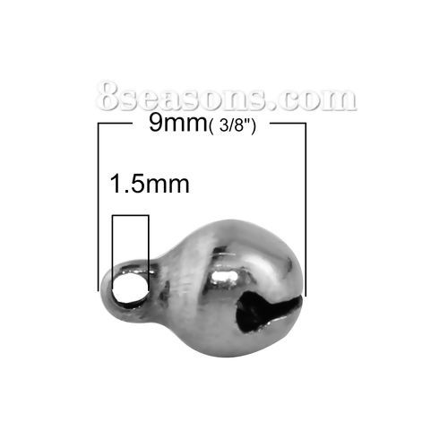 Picture of Brass Charms Christmas Jingle Bell Silver Tone 9mm( 3/8") x 6mm( 2/8"), 200 PCs                                                                                                                                                                               