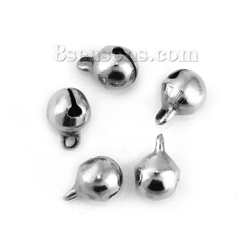 Picture of Brass Charms Christmas Jingle Bell Silver Tone 9mm( 3/8") x 6mm( 2/8"), 200 PCs                                                                                                                                                                               