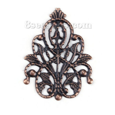 Iron Based Alloy Filigree Stamping Embellishments Flower Vine Antique Copper 35mm(1 3/8") x 26mm(1"), 100 PCs