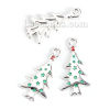 Picture of Zinc Based Alloy Charms Christmas Tree Silver Tone Red & Green Star Enamel 26mm(1") x 14mm( 4/8"), 10 PCs